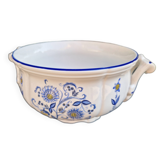 Saladier rond creux vintage KG Lunéville liseré bleu et decor de fleurs bleues et jaunes