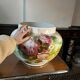 Large Verbanum Stone Laveno cache-pot, floral decoration "Roses" in earthenware ceramic, ca 1900