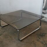 Chrome tubular metal and smoked glass coffee table