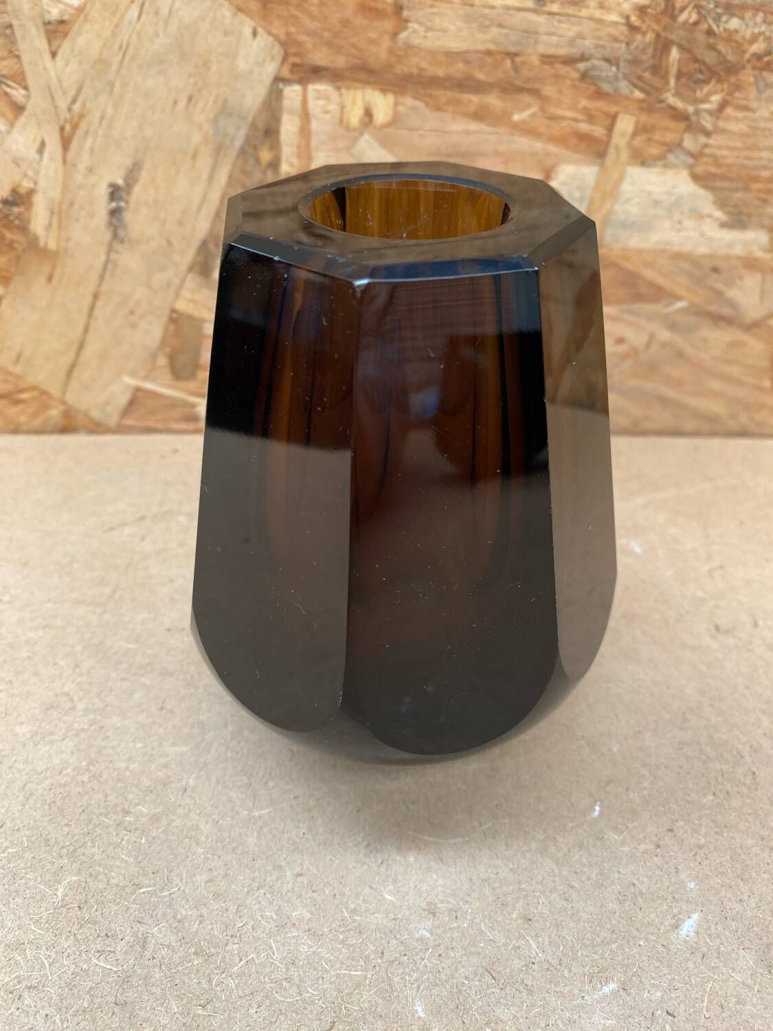 Antique daum nancy octagonal vase brown glass made in france 1930 vintage