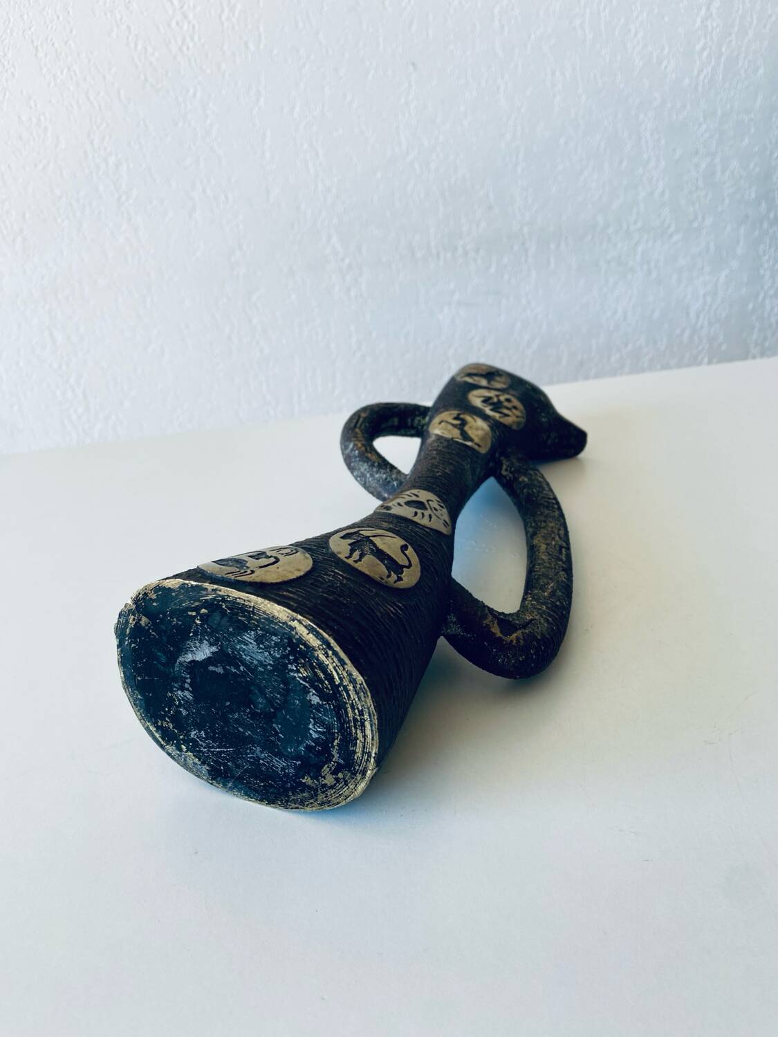 Brutalist bronze vase, the signs of the zodiac