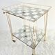 Vintage bar table, side table, glass trays, Eiffel legs.