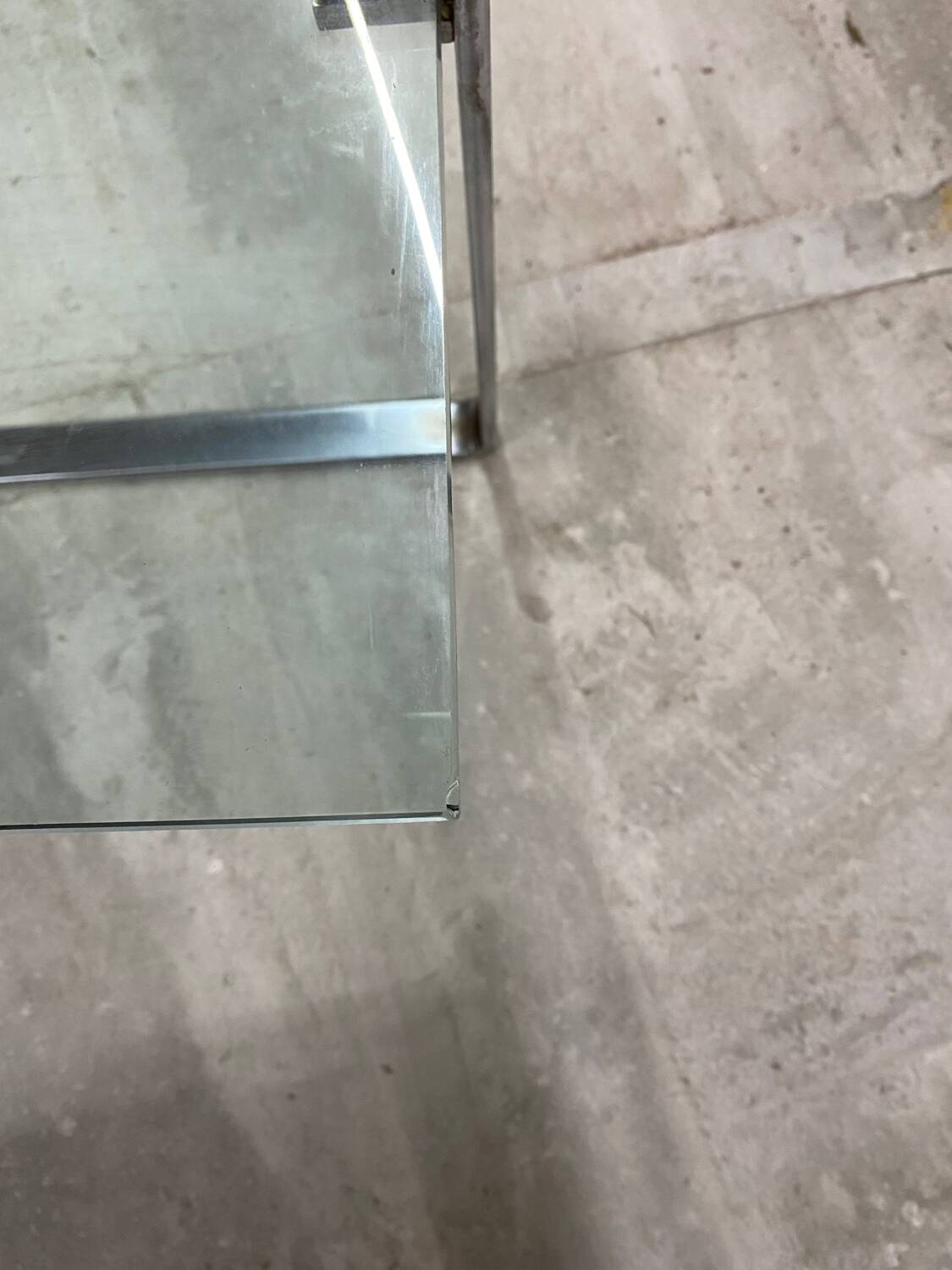 Vintage glass and chrome coffee table. Model K831 by KF Möller.