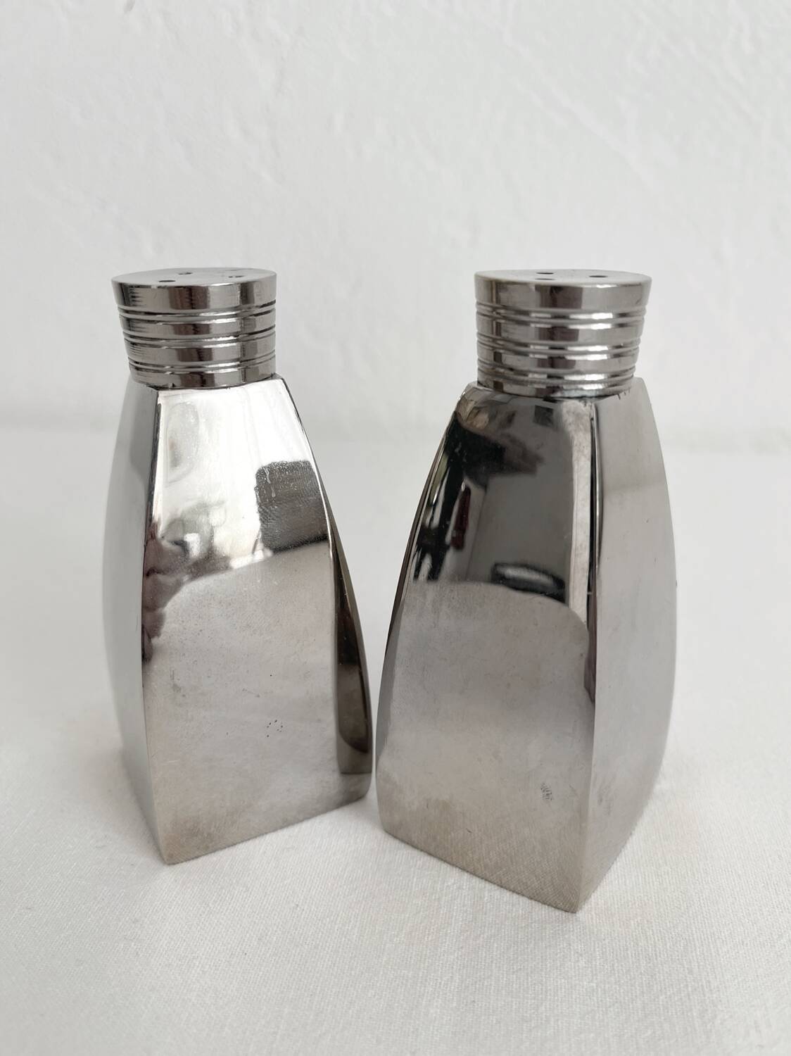 Vintage chrome metal salt and pepper shakers