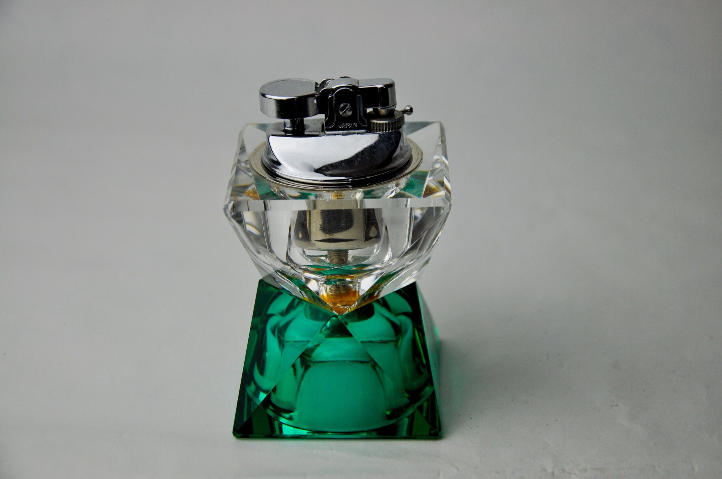 Lighter faceted by Seguso, green and transparent murano glass, Italy, 1970