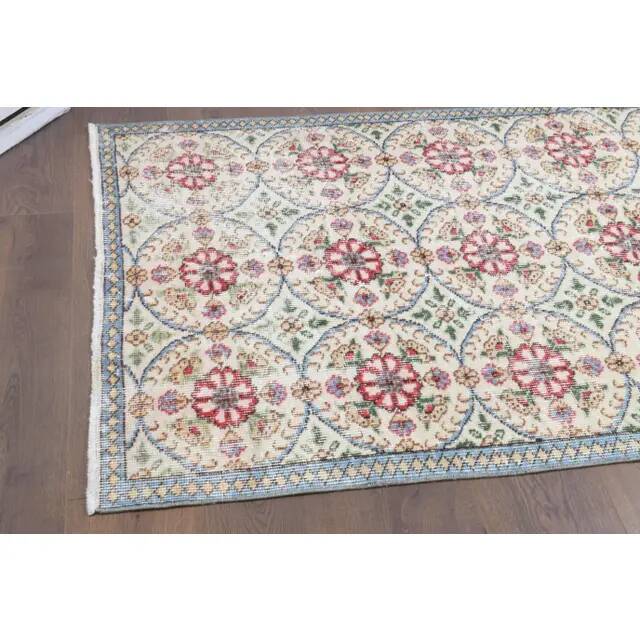 1970s Turkish Oushak Handmade Wool Cotton Beige Area Rug 101x191
