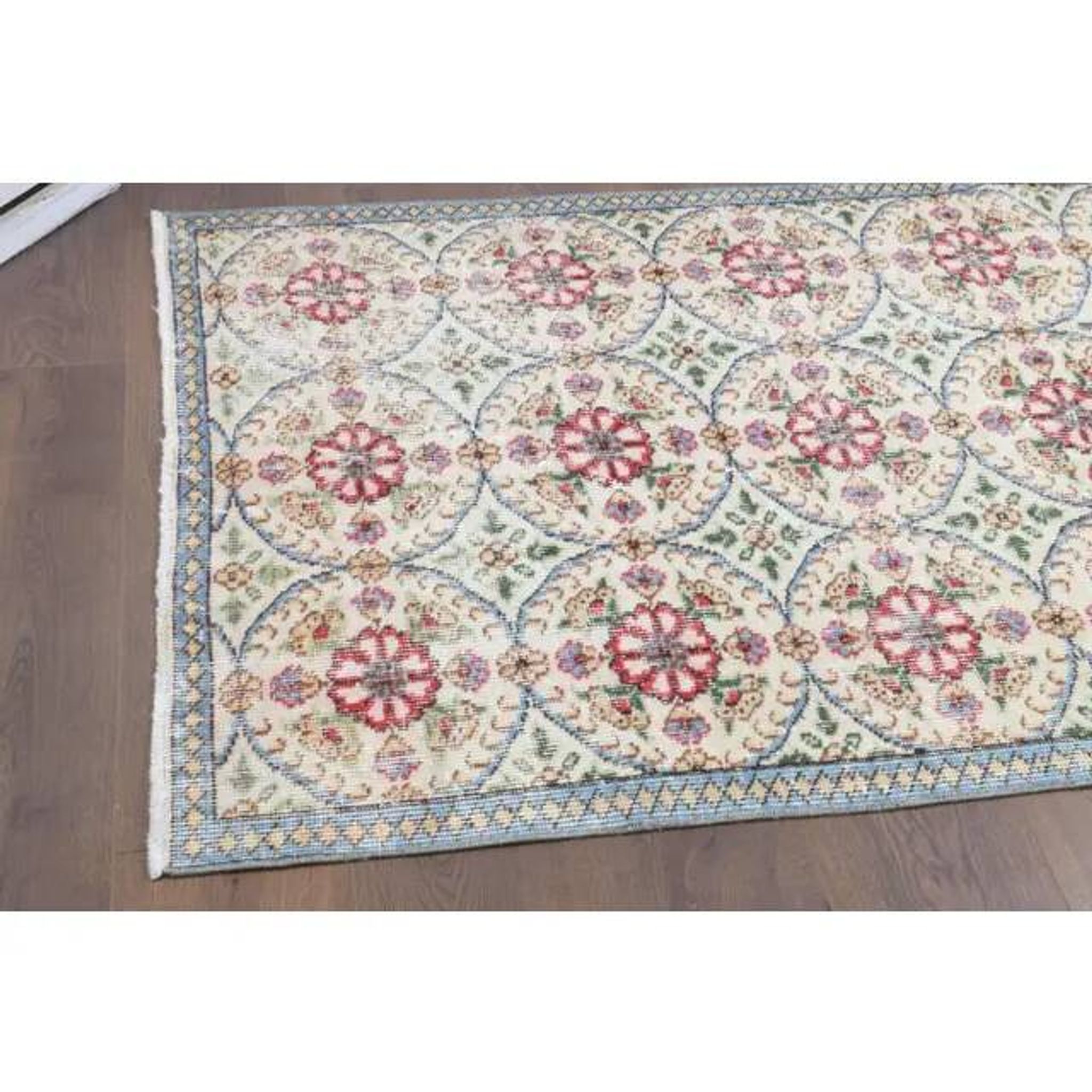 1970s Turkish Oushak Handmade Wool Cotton Beige Area Rug 101x191