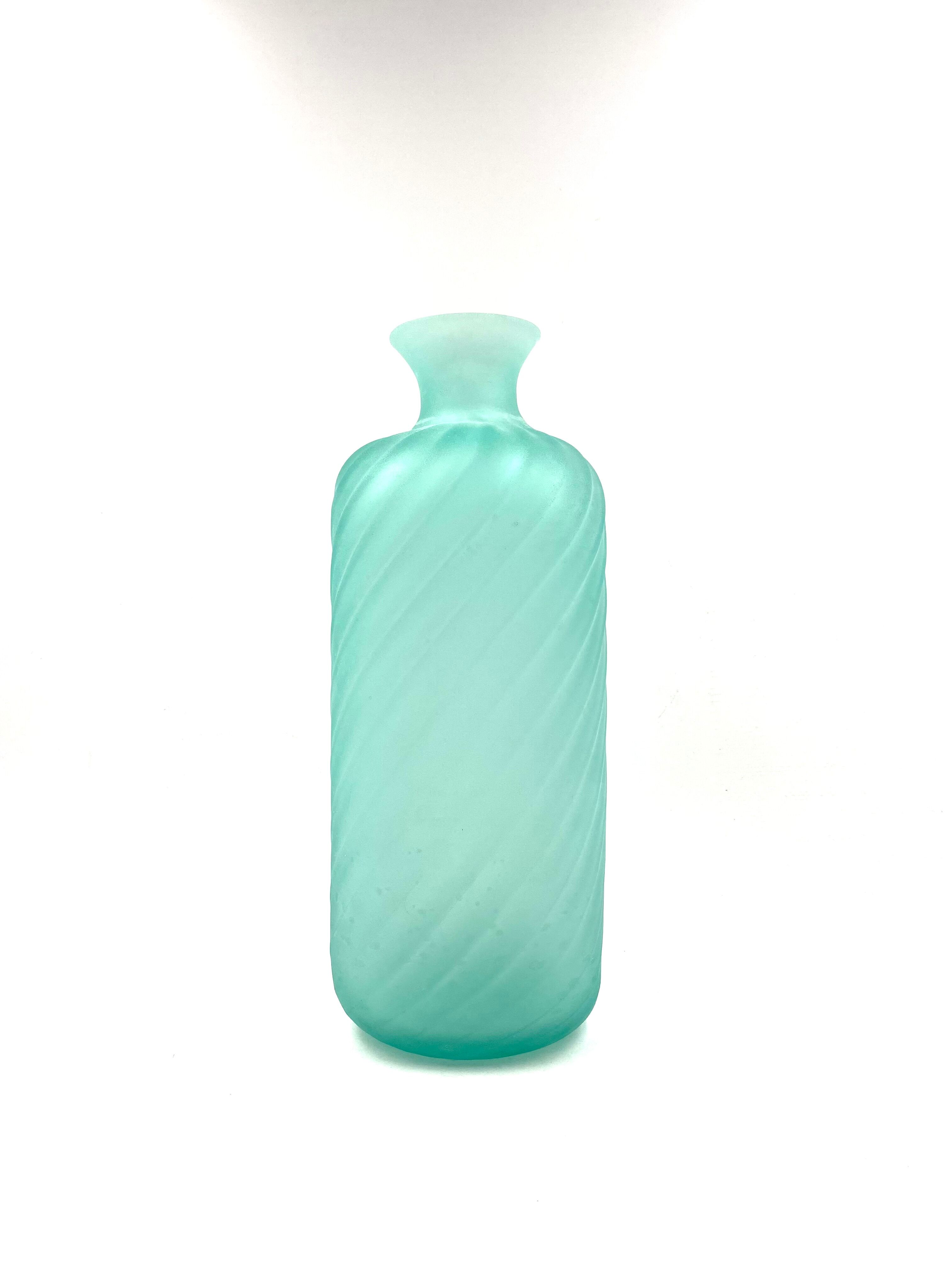 Gino Cenedese, Murano frosted glass aqua green vase, Cenedese, Murano Italy 1970s