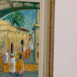 Original Swedish mid-century oil painting on panel "City" – Vintage and frame
