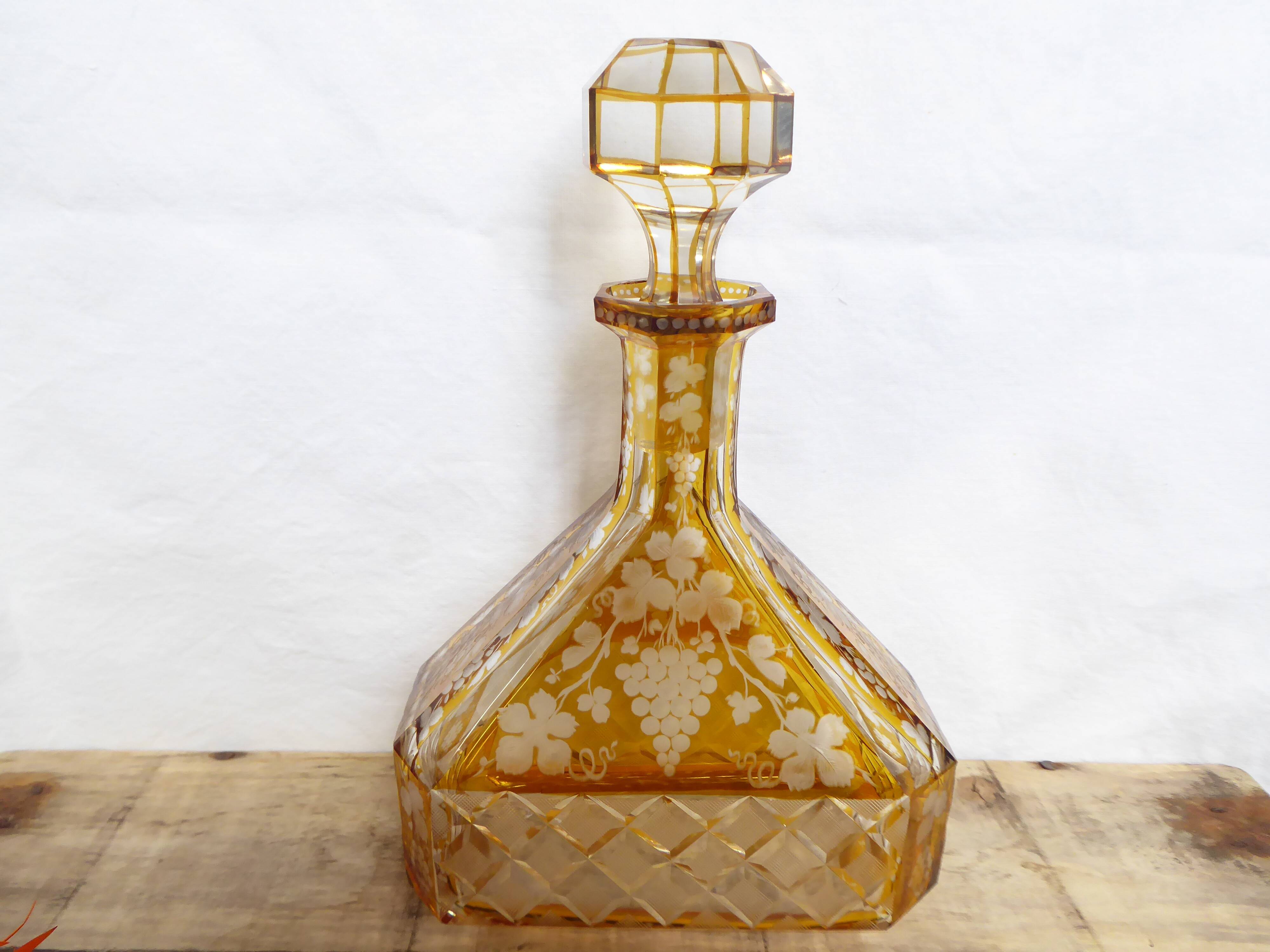 Engraved and cut crystal decanter
