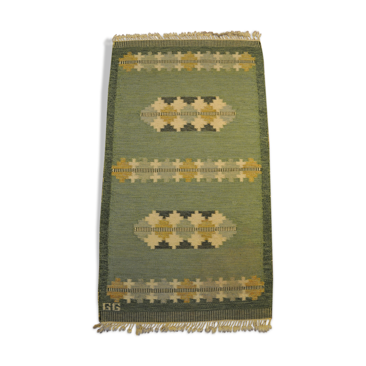 Mat Swedish Rollakan, wool woven hand, Sweden, 1950 - 90x165cm