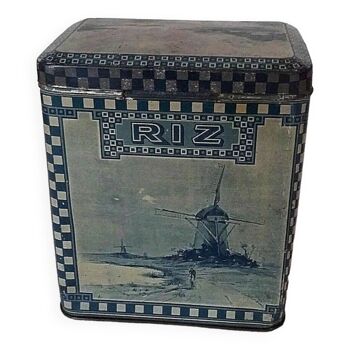 Screen-printed sheet metal box early twentieth Delft decoration for rice