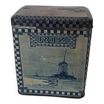 Boîte en tôle sérigraphiée début XXème décor Delft pour le riz