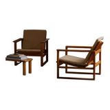 Børge Mogensen, a pair of BM2256 lounge chairs in oak and jute, Denmark, 1960s.