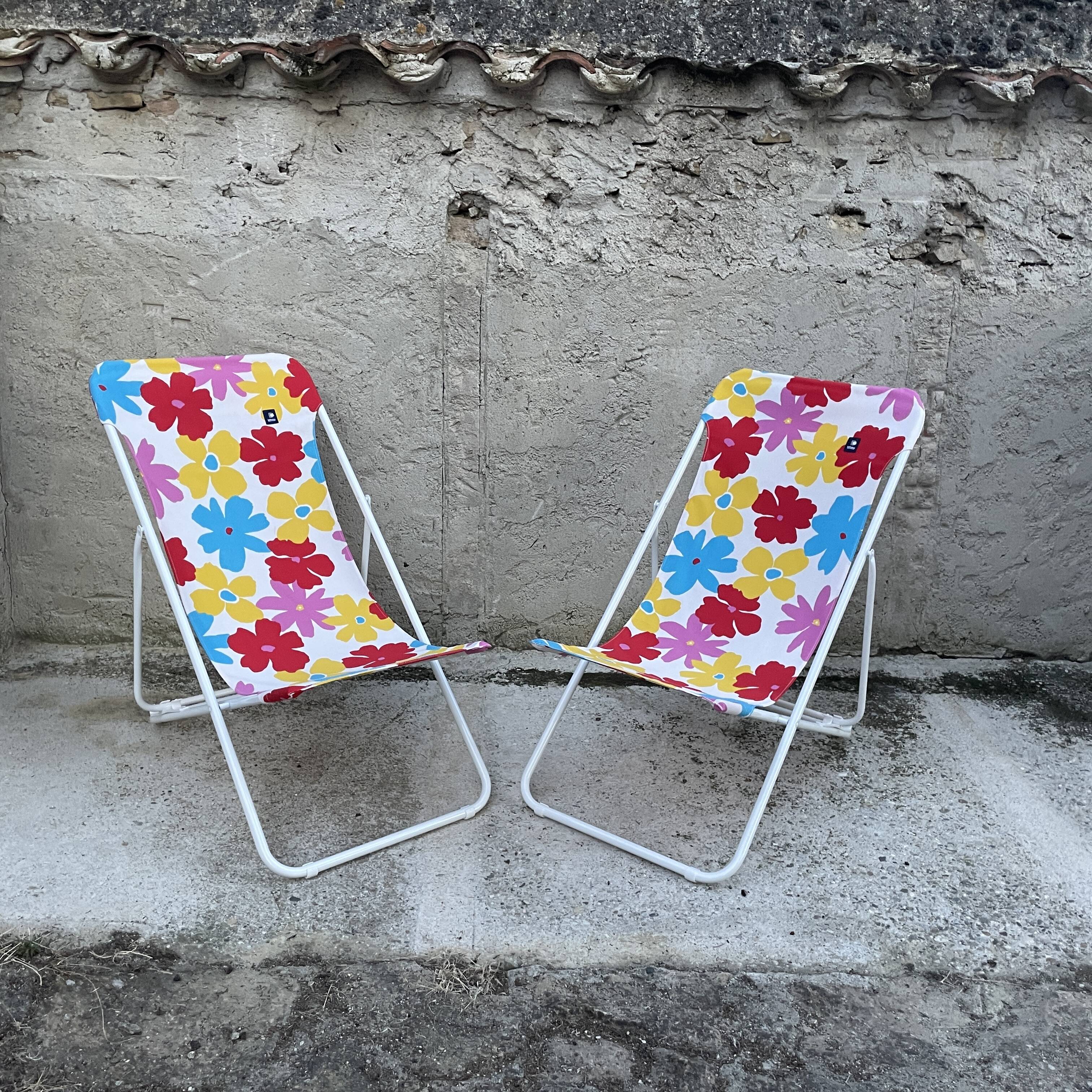 Pair of deckchairs "Lafuma" POP pattern