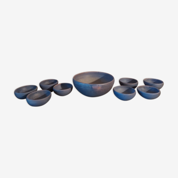 Set of 9 ceramics 60, 70'S, Jean Pierre Gasnier, Salad bowl and cups