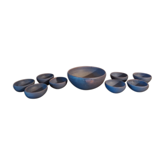 Set of 9 ceramics 60, 70'S, Jean Pierre Gasnier, Salad bowl and cups