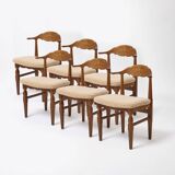Ensemble de 6 chaises de salle à manger de Hennig Kjaernulf retapissées en peau de mouton