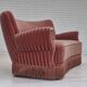 1960s, Danish 3-seater curved sofa, pink-salmon furniture velour, original.