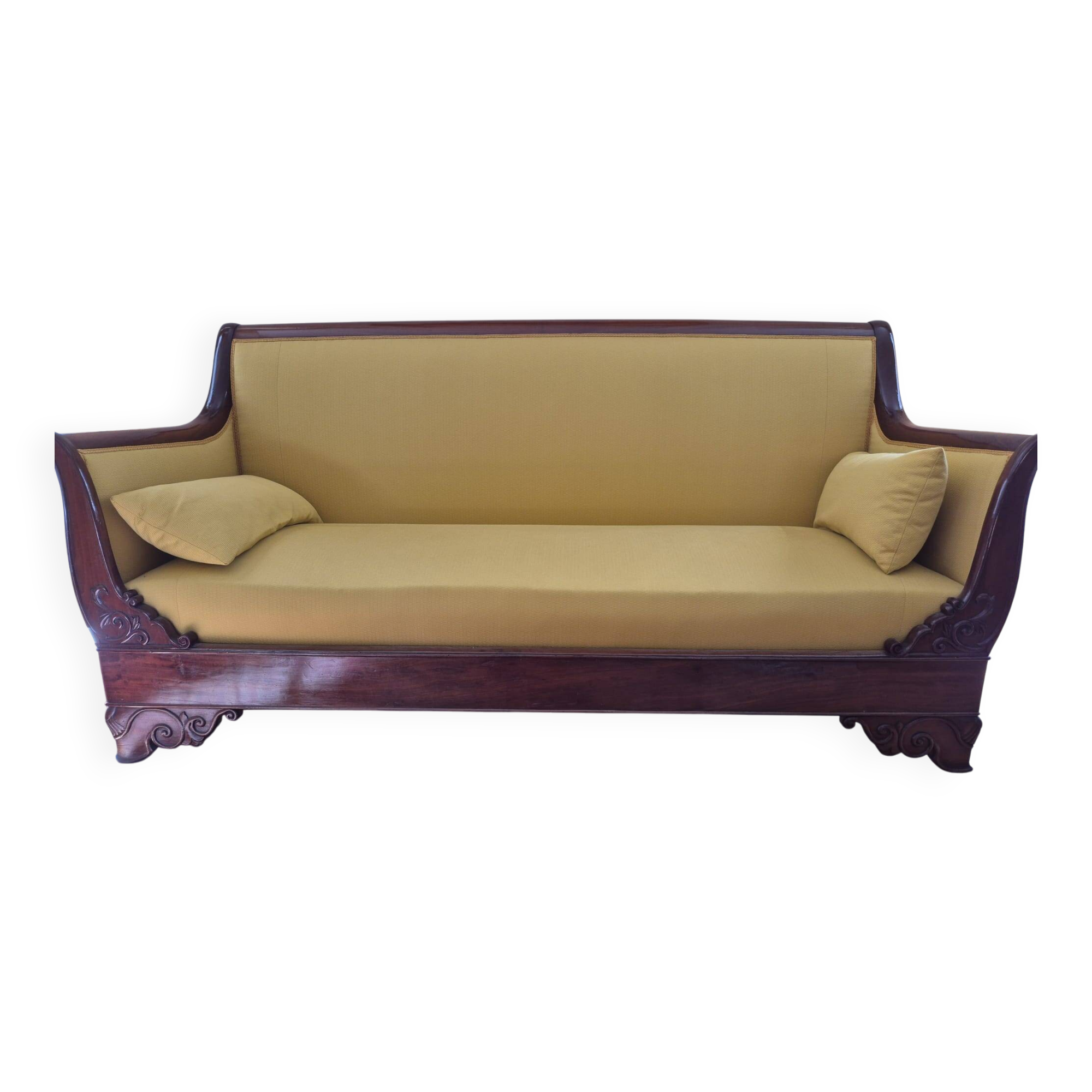 Mahogany canapé – Restoration period (19th century) – Yellow fabric