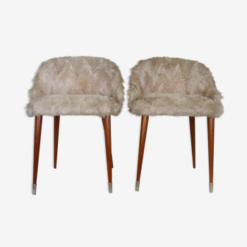 Pair of chairs moumoute wooden compass legs year 60