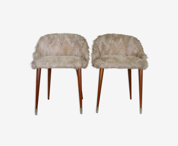 Pair of chairs moumoute wooden compass legs year 60