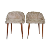 Lot de deux chaises moumoute pieds compas en bois année 60