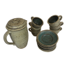 Beige and green/blue speckled stoneware tea set