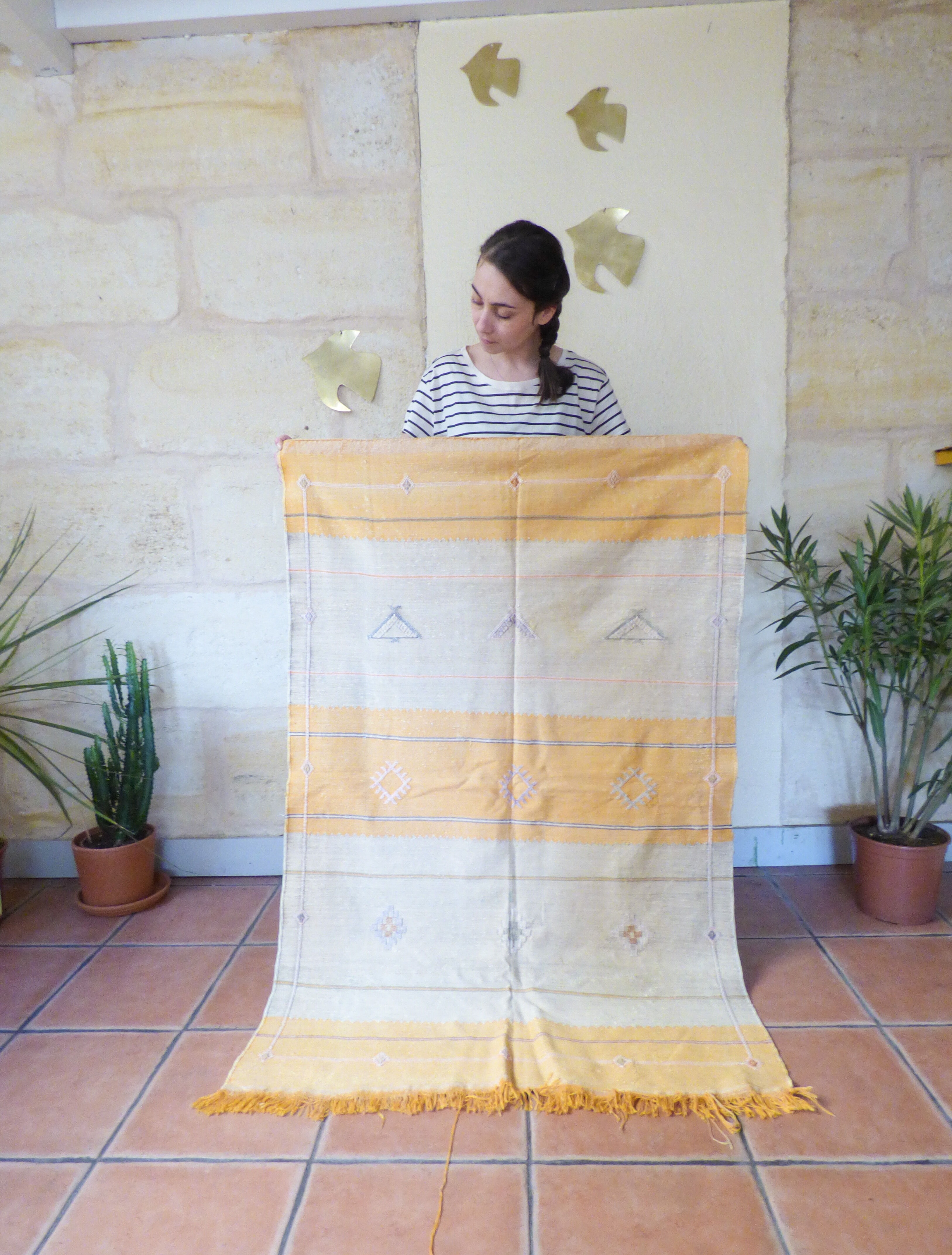 Cactus silk kilim rug, 140x95cm