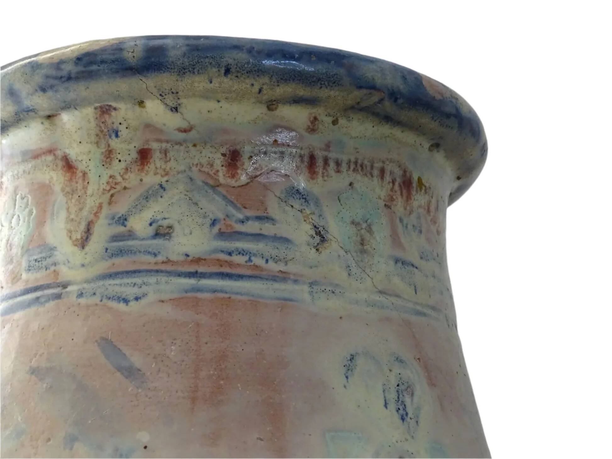 Grand vase balustre ancien en terre cuite à glaçure rose