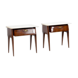 Set of 2 italian midcentury rosewood, carrara marble and brass bedside tables / cabinets. vintage
