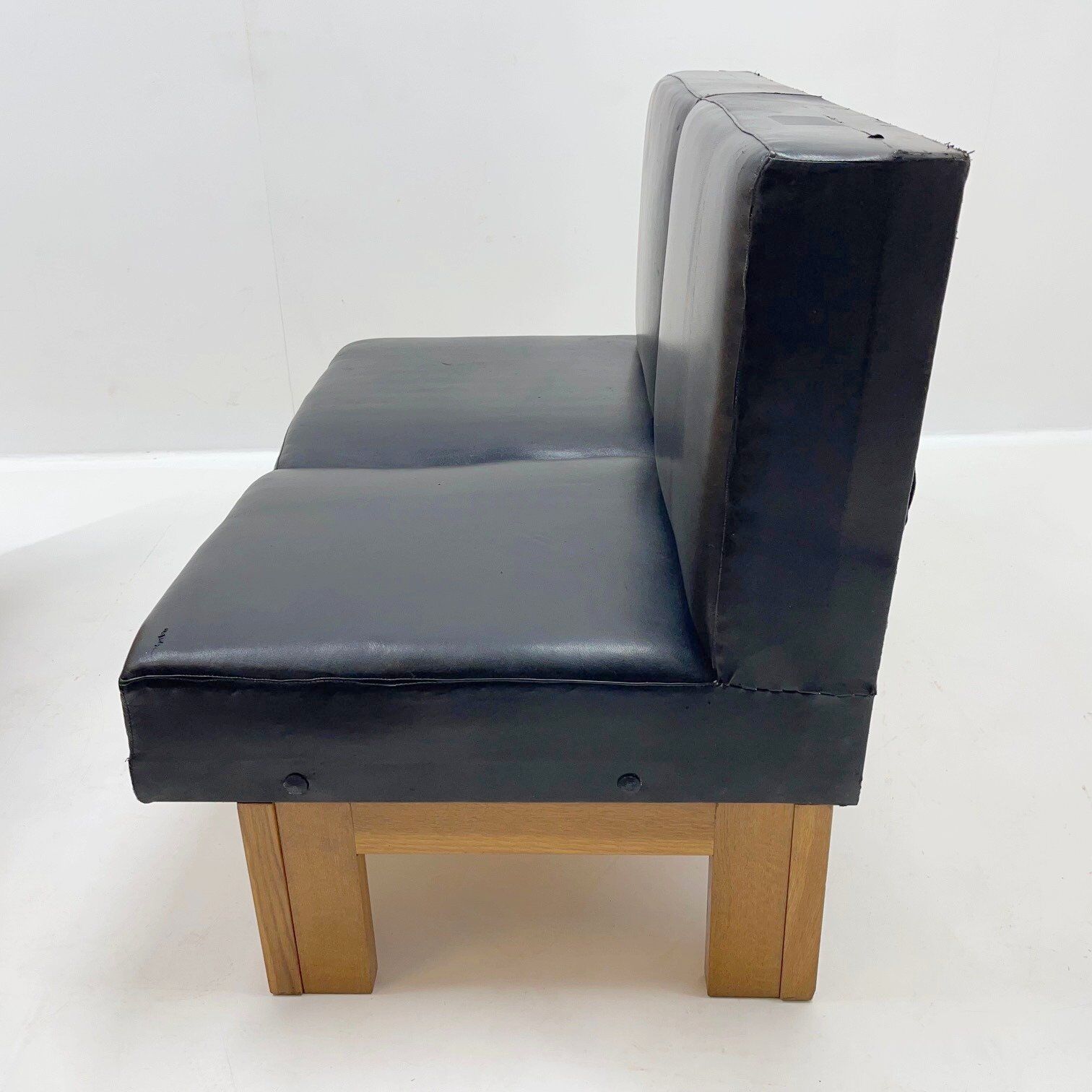 Leather & Oak Wood Modular Sofa and Chairs, 1970's