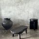Small old Asian wooden coffee table in Japanese style, kidney-shaped top