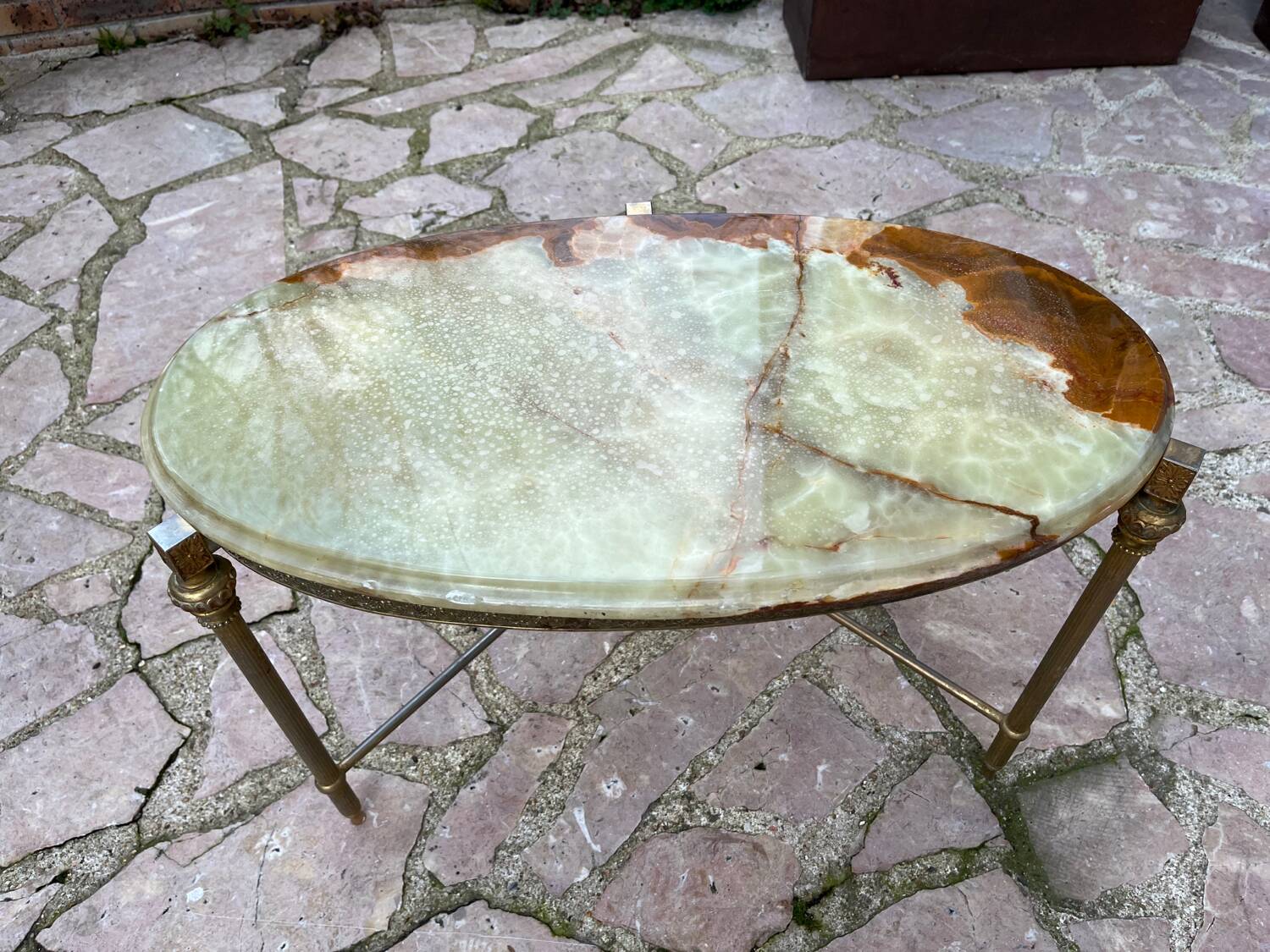 Bronze coffee table with marble top