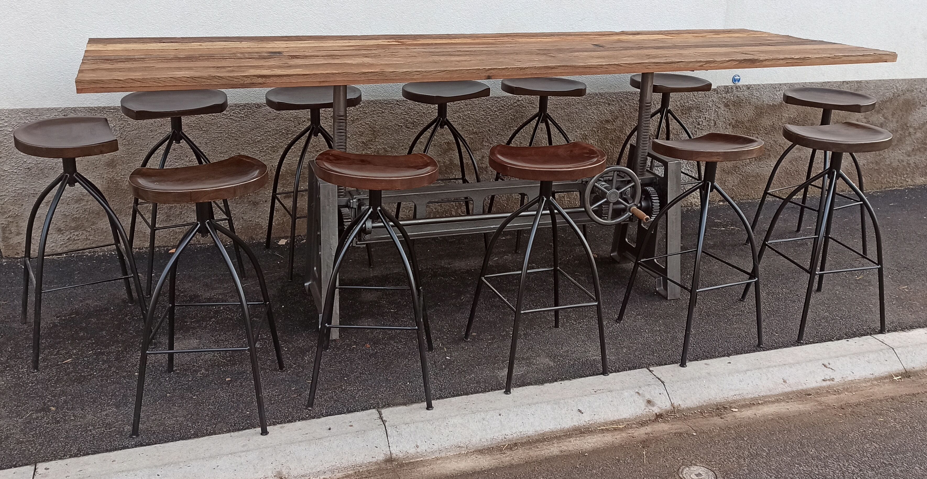 Adjustable dining table set and bar stools