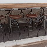 Adjustable dining table set and bar stools