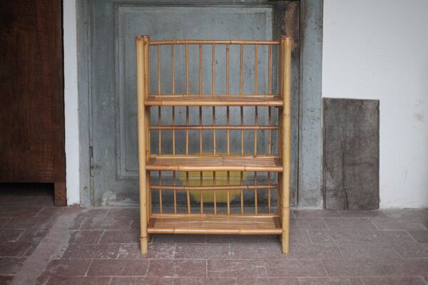 Etagère bambou pliante, étagère sur pied vintage, meuble bambou