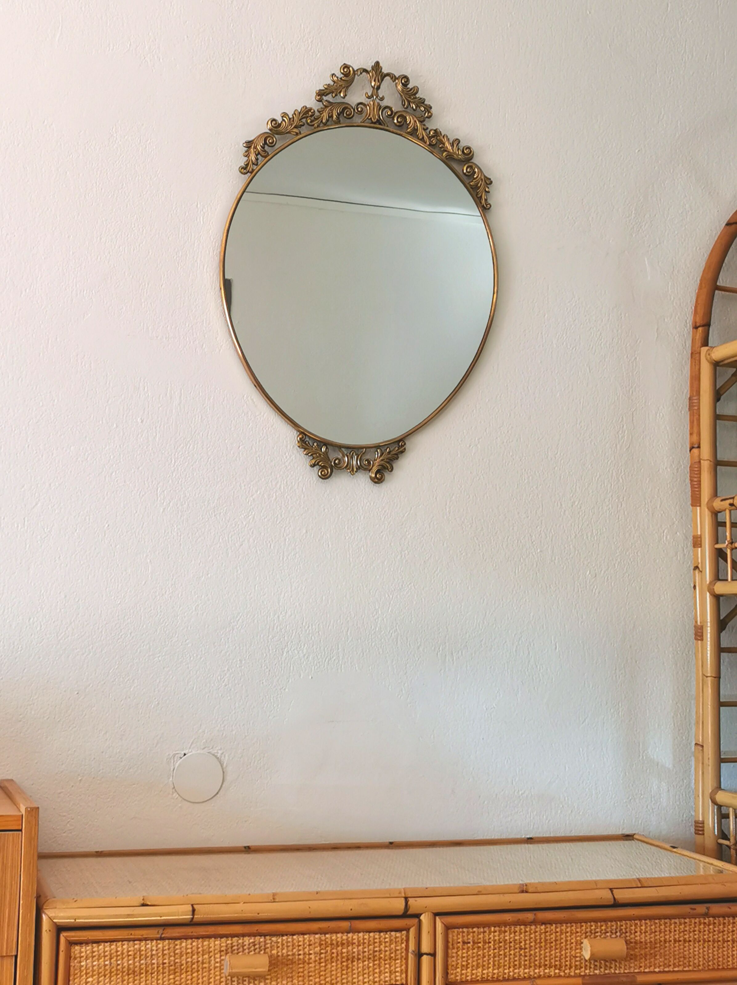Baroque brass oval mirror, Venetian style  51x74cm