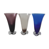 Set of 3 glasses with feet flowers design 60s-70s