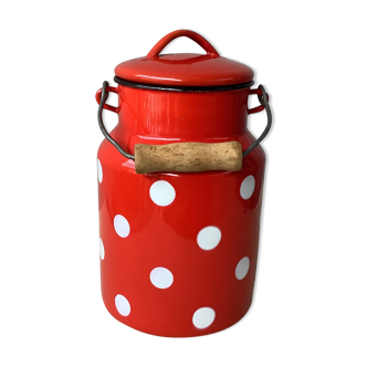 Milk jar in enamelled sheet metal with polka dots