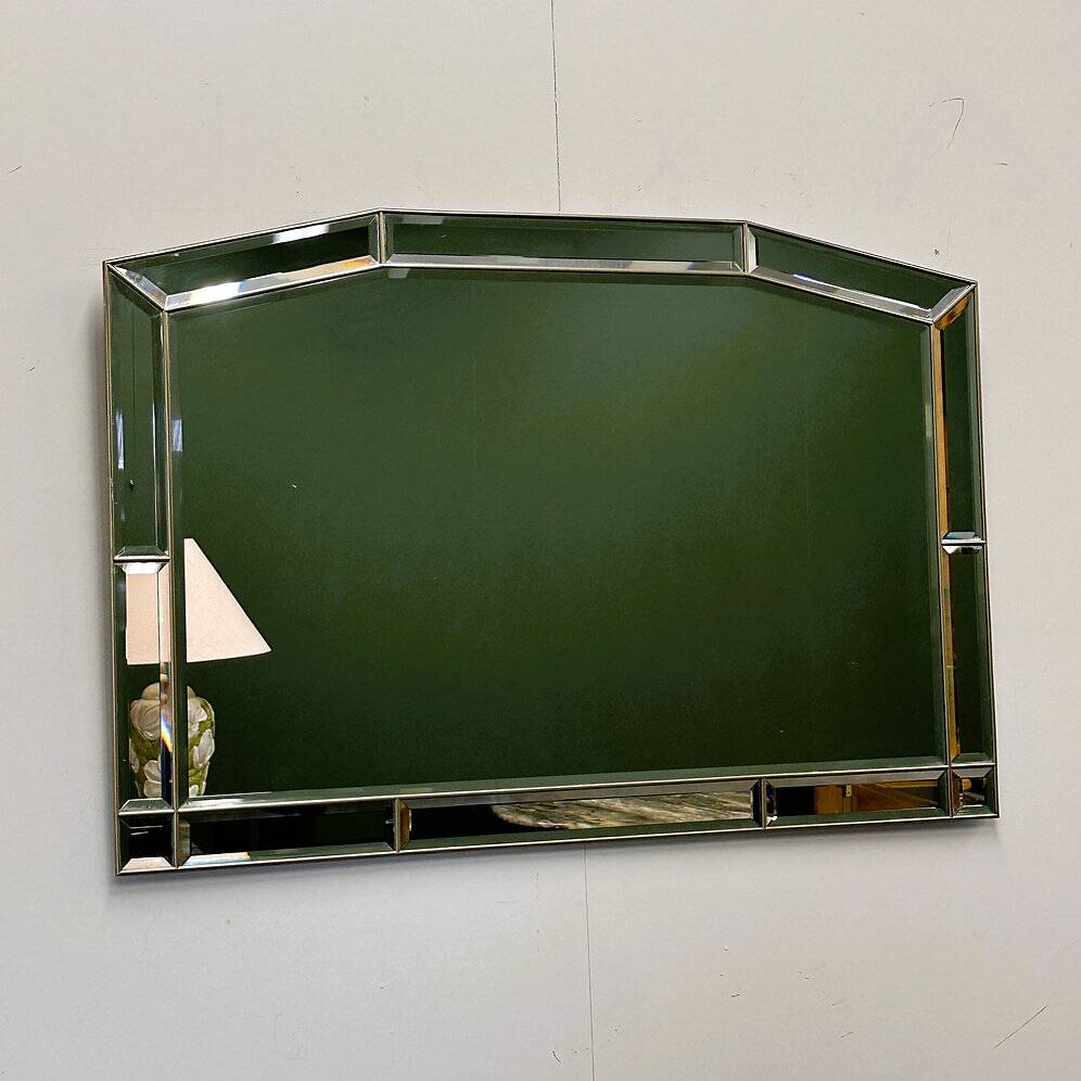 Miroir mural octogonal en laiton et miroir des années 1980 – style hollywood regency italien
