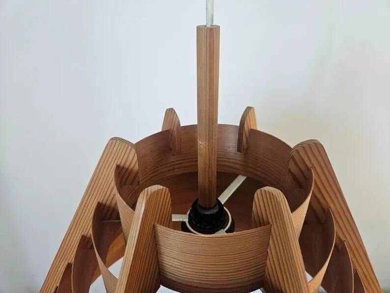 Rare Midcentury Large Wooden Pendant, Hans-Agne Jakobsson, Sweden, 1960s