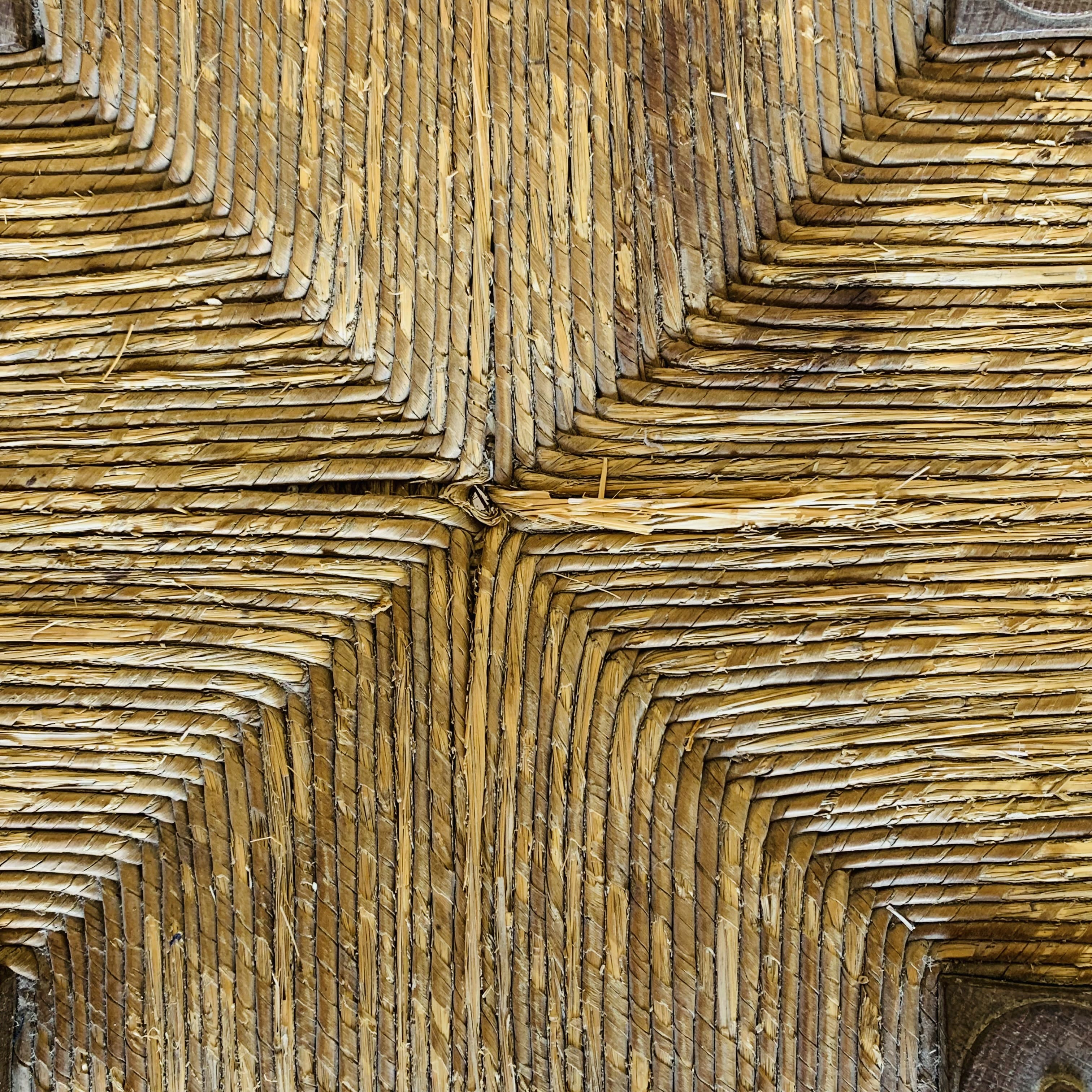 Stool high straw wood turned