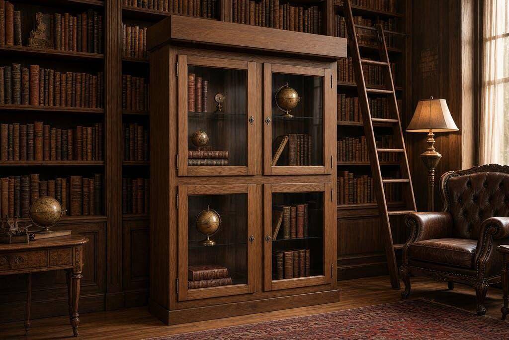 Robust vintage wooden display cabinet