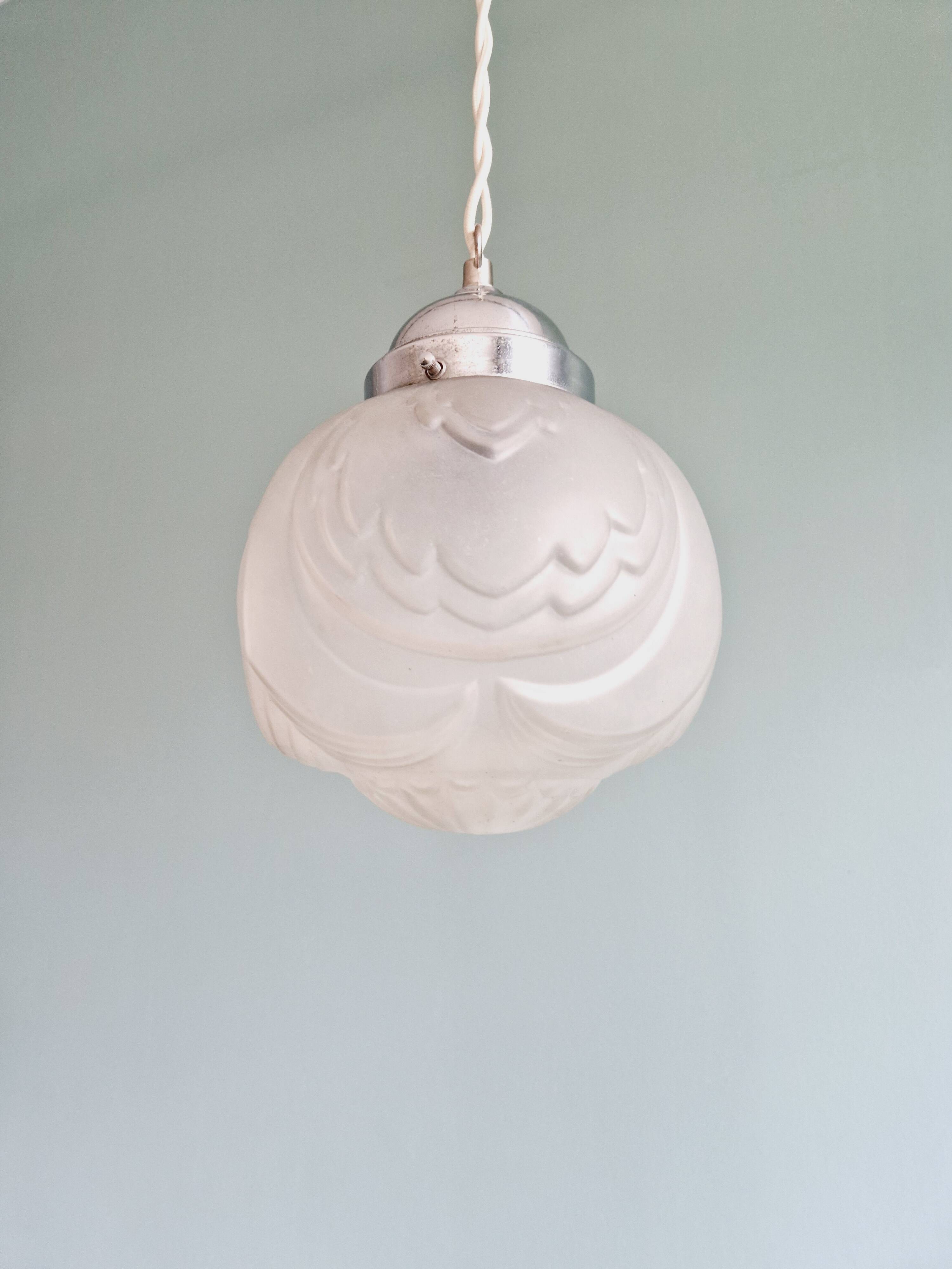 Art Deco pendant lamp in satin glass, 1920s-30s