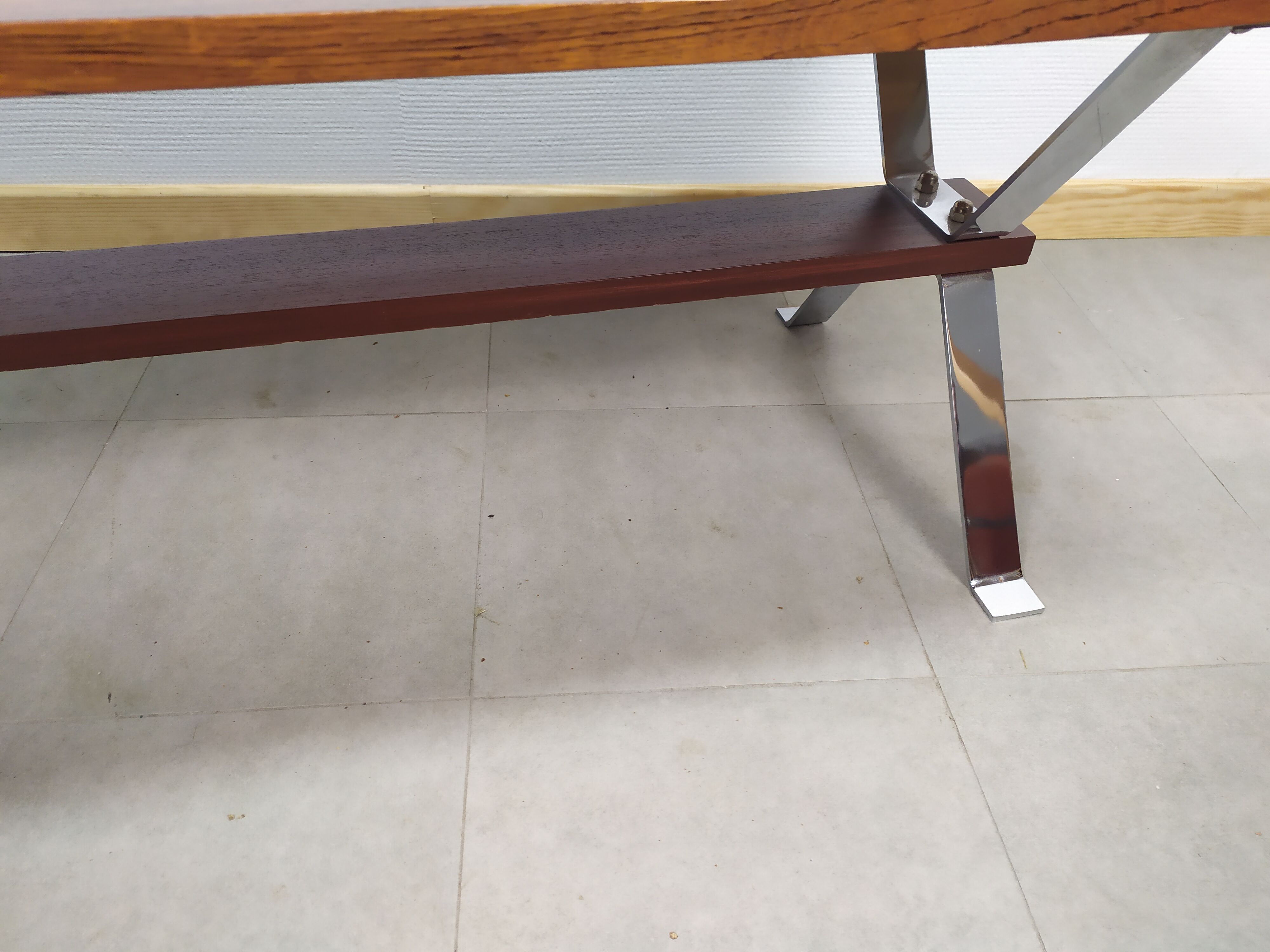 Table basse art déco vintage bois carrelage chrome