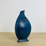 Blue ceramic vase, triangular and pot-bellied