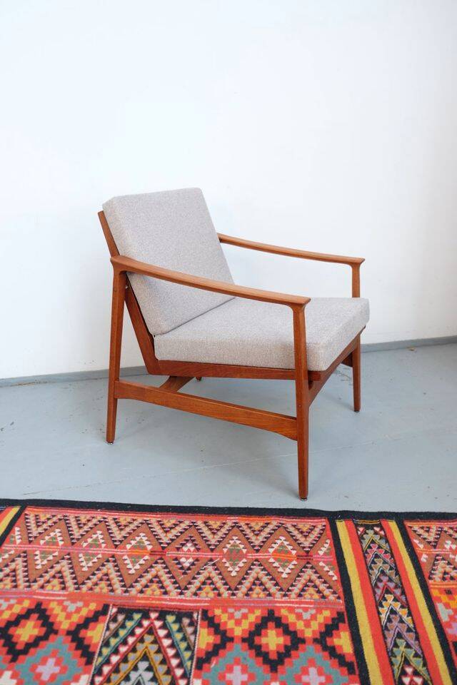 Vintage Thonet teak armchair, retro 1960s–70s style.