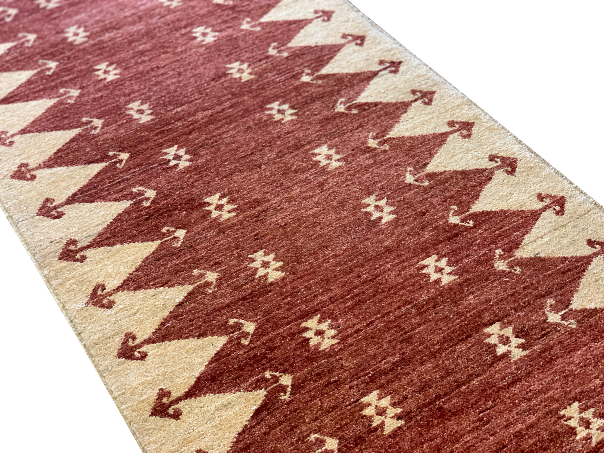 Vintage Afghan Ziegler Rug Handwoven Rust Wool Runner - 77x450cm
