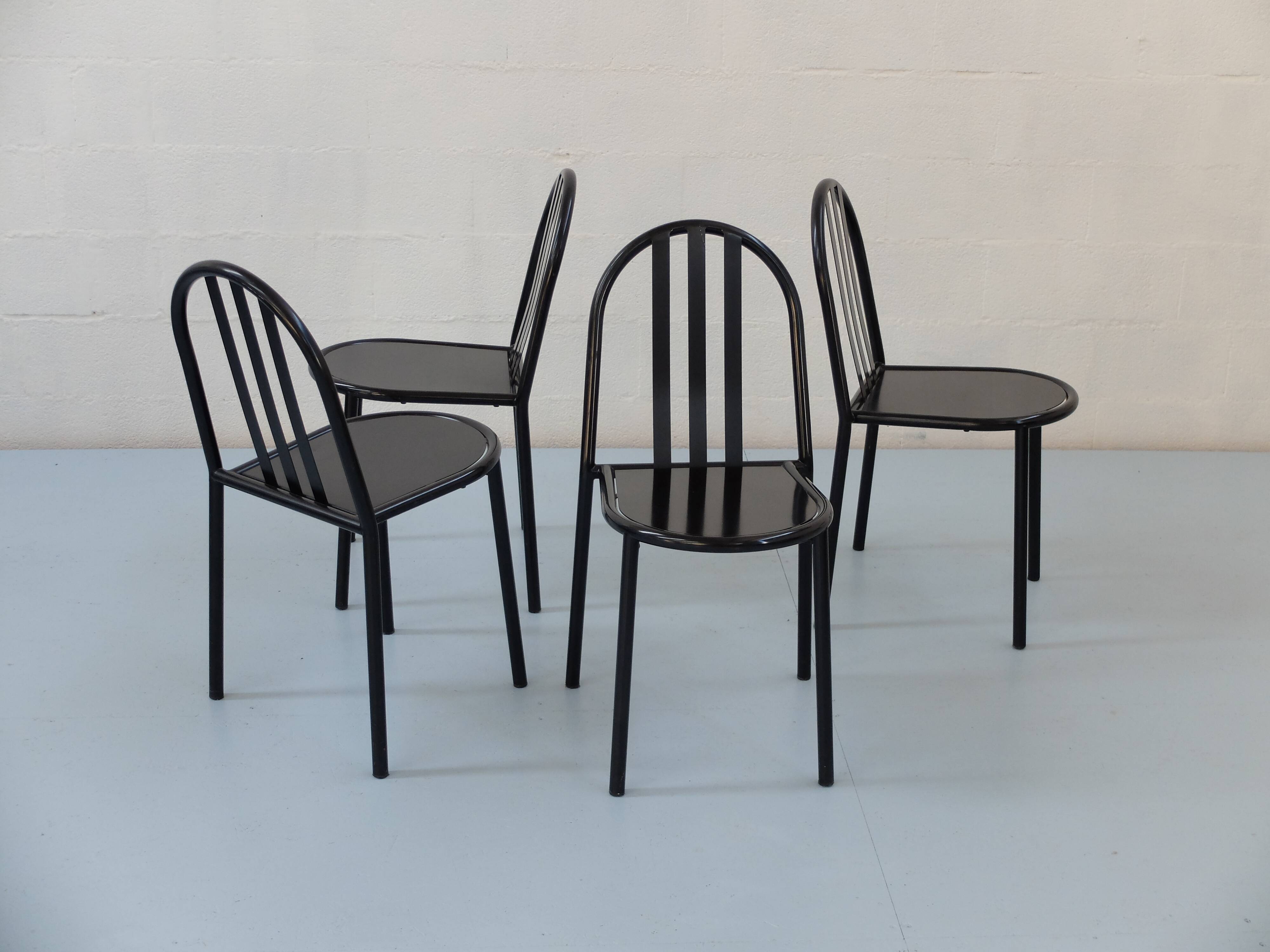 4 robert mallet-stevens black lacquered steel chairs, stamped rms ecart